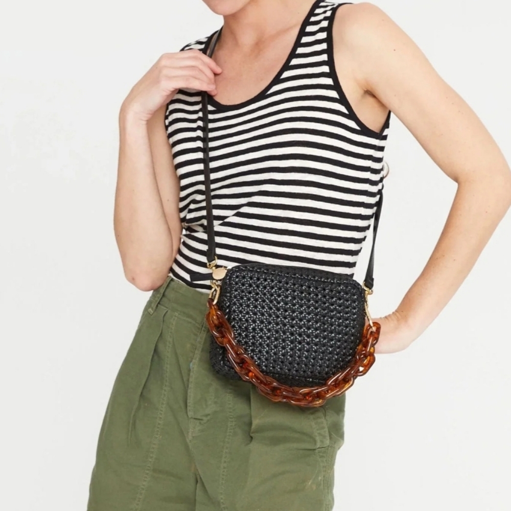 Clare V. Midi Sac in Black Rattan